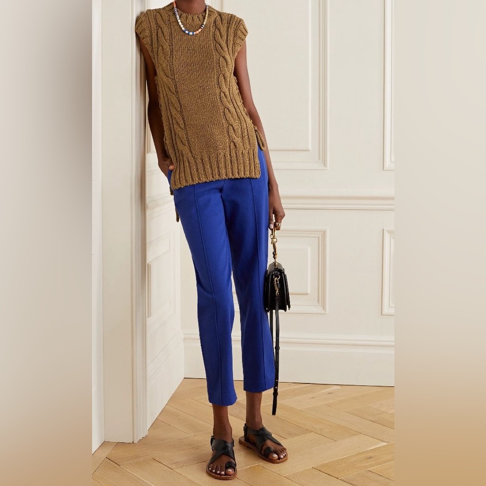 Chloe Cable Knit Lace-Up Sweater Vest Golden Brown Size M Made in Italy